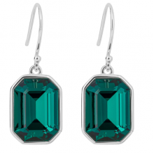 Elongated Octagon Drop Earrings With Emerald Green Crystal